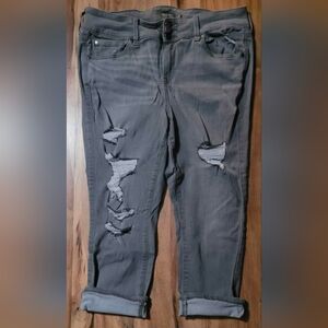 torrid Charcoal Gray Ripped Skinny Jeans with Rolled Hem